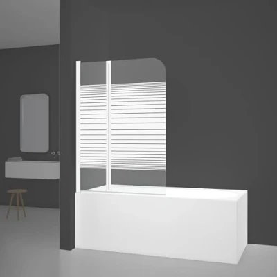 Immagine di MARWELL vasca da bagno White Lines 100 x 140 cm Pannello doccia per pieghevole 2 pezzi in bianco opaco divisorio vetro di sicurezza monolastra spessore 4 mm