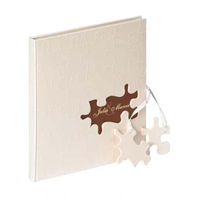 Immagine di walther design libro degli ospiti in lino bianco con ritaglio e goffratura, puzzle di nozze GB 173