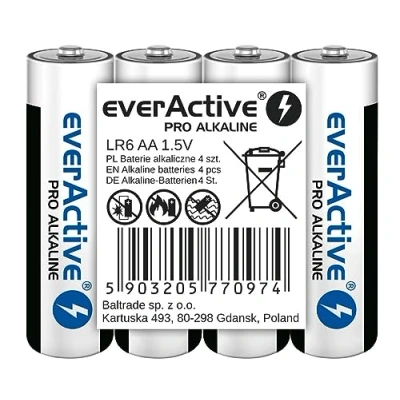 Immagine di EverActive Confezione da 4 batterie AA, Pro Alkaline, Mignon LR6 R6 1,5 V, alte prestazioni, durata 10 anni