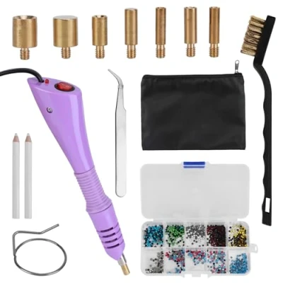 Immagine di Weskjer Hotfix Strumento di applicazione Bacchetta per applicatore Strass Hot Set con 7 dimensioni Suggerimenti cristalli Gemma Diamanti, Viola