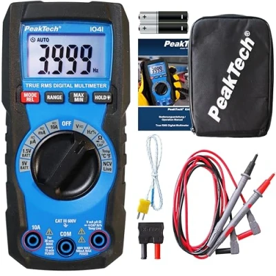 Immagine di PeakTech P 1041 Multimetro Digitale TRMS 4.000 Conti, Range Automatico, Tester Tensione, Corrente, Resistenza, Capacità e Continuità, 600V CAT III