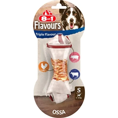 Immagine di 8in1 Triple Flavour Osso S, per cani di taglia grande, gusto manzo e maiale &amp; filetto pollo, 1pz.