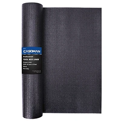 Immagine di CASOMAN Rivestimento professionale per cassetta degli attrezzi e cassetto, tappetino antiscivolo nero attrezzi, spessore regolabile, 40,6 cm (larghezza) x 1,8 m (lunghezza)