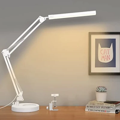 Immagine di SKYLEO Lampada da Scrivania a LED Tavolo Con base e clip per la cura degli occhi 3 modalità di luce x 10 livelli luminosità Bianco