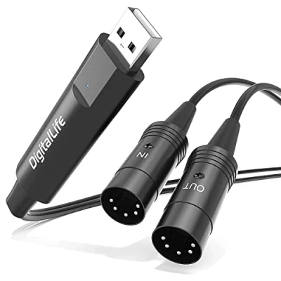 Immagine di DigitalLife USB a MIDI (MIDI DIN 5 Pin, 1 Ingresso/1 Uscita) Interfaccia per Tastiera Piano Elettrico Compatibile con Windows 11 e macOS 14 Sonoma