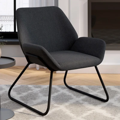 Immagine di Poltrona SIXTINE in tessuto grigio antracite e gambe metallo nero IDMarket