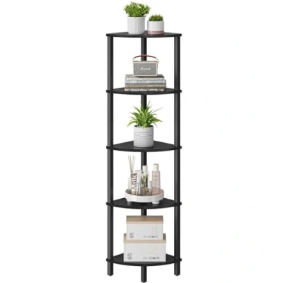 Immagine di VASIHO scaffalatura angolare, libreria a 5 Livelli, scaffale Scala, per Piante, Cucina, Soggiorno, Design Industriale, Vintage Nero JSJ001B
