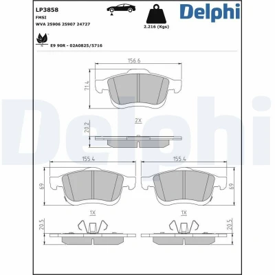 Immagine di DELPHI LP3858 Kit pastiglie freno con segnalatore acustico usura lamierino anticigolío senza accessori FIAT: 500L