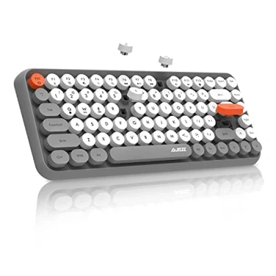Immagine di FELiCON x AJAZZ 308i Tastiera Wireless Cute Retrò, per Computer Silenziosa Bluetooth con Rotondi Punk Compatti 84 Tasti, Texture Opaca, Design Macchina da Scrivere QWERTY PC, Mac Gary