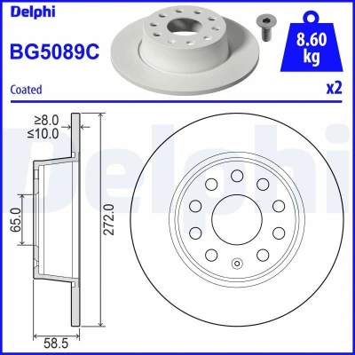 Immagine di Disco freno DELPHI BG5089C indietro, completo, 2 pezzo