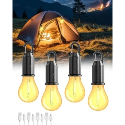 Immagine di Lampada Campeggio Ricaricabile, Luce a LED, Lanterna da Campeggio, 3 modalità di Luminosità Regolabile Portatile per Tenda, Emergenza, 4 pezzi