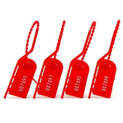 Immagine di 200 etichette di sicurezza numerate Pull Tite Secure anti manomissione guarnizioni regolabili lunghezza etichetta in plastica con cerniera 210 mm (rosso)