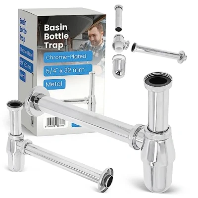 Immagine di sifone per bottiglie, 1 1/4&quot; x 32 mm, lavabo, in metallo, universale, lavabo cromo universale