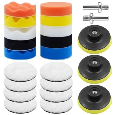 Immagine di Druuzyl 23 Pezzi Set di Spugne per Lucidatura Auto, Tampone Auto 80mm, Spugna e Lana Ceretta Pad Lucidare, Luci, Polishing Levigare Cerare