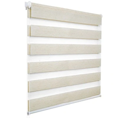 Immagine di WOLTU Tenda a Rullo Doppio Strato Giorno e Notte, Fissaggio Morsetto senza Foratura 65l x 150A cm Colore di Faggio, Zebra per Finestra o Porta