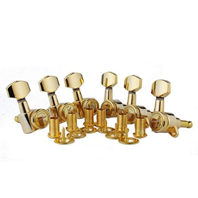 Immagine di Guyker Guitar Locking Tuners (6 for Right) 1:18 Lock String Tuning Key Pegs Machine Head with Hexagonal Handle Replacement ST TL SG LP Style Electric, Folk or Acoustic Guitars Golden