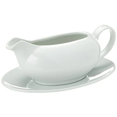 Immagine di Concept4u KD12687 Salsiera da 550 ml con piattino Piatto per Feste stoviglie Salsa brocca servire, Porcellana, Bianco