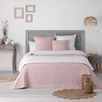 Immagine di Douceur d&#039;Intérieur, Runner Trapuntato 80 X 180 cm Microfibra Bicolore Mellow Chic Rosa/Bianco, 100% Poliestere