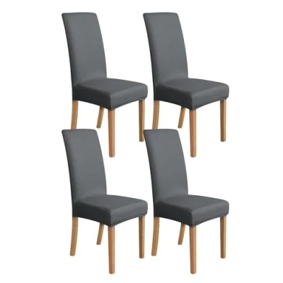 Immagine di Amazon Basics, Fodera per sedia da pranzo elasticizzata, grigio scuro (confezione 4)