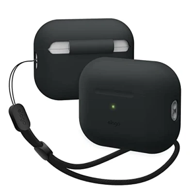 Immagine di elago Cover Silicone Compatibile con Apple AirPods Pro 2a Generazione Custodia Case (2022), Laccetto da Polso Incluso, Protettiva, LED Anteriore Visibile, Supporta Ricarica Wireless (Nero)