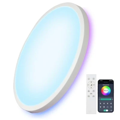 Immagine di Comely LED Lampada da Soffitto 28cm Dimmerabile, 24W 2400LM RGB con Telecomando e Controllo APP, IP44 impermeabile, Rotundità,LED plafoniera per bagno, cucina, balcone