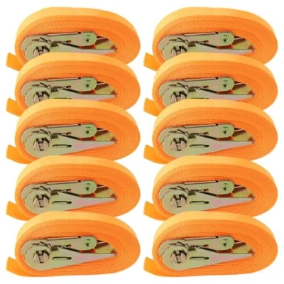 Immagine di PINGEUI 10 cinghie con cricchetto, 6 m x 25 mm, portata fino a 800 kg, di ancoraggio gancio per fissaggio del carico, arancione