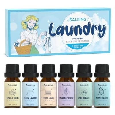 Immagine di SALKING Oli Essenziali Lavanderia per Diffusori 6x10ml, Set di Olio Essenziale Puri Aromaterapia e Massaggi Agrumi Puliti, Bucato fresco, Biancheria fresca, Campi lavanda, Brezza, Menta fresca