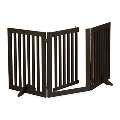 Immagine di Relaxdays Cancelletto Bambini, Barriera per Cani e Neonati, 3 Pannelli, Recinzione Scale, MDF, 70x154 cm, Marrone, 100% Fibra di Legno