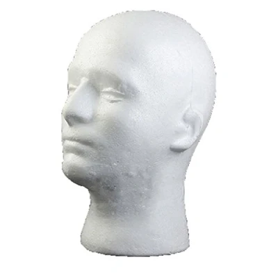 Immagine di Testa uomo in polistirolo espanso, espositore per parrucche, occhiali e cappelli (bianco), di Flybuild