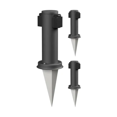 Immagine di ledscom.de 3 prese di corrente da giardino a colonna PORU con picchetto terra per esterni, 2 ingressi, in acciaio inox, antracite, rotonde, 27cm