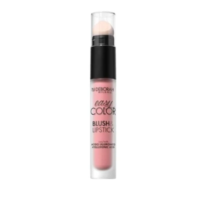Immagine di Deborah Milano Blush &amp; Lipstick Easy Color, 01 Pink Crush, con Acido Ialuronico e Olio di Mandorle Dolci, Colore Intenso Long Lasting su Guance Labbra, 30ml