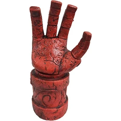 Immagine di LePyCos Hellboy Maschera con capelli per mano destra, Halloween, in lattice, colore: rosso