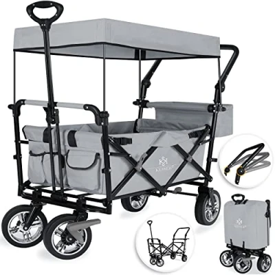 Immagine di KESSER® Carrello Pieghevole GT9000 con tettuccio a Mano Carretto da Trasporto incl. 2X Sistema di Cinghie 3 Punti Ruote in Gomma Piena Fino 80 kg