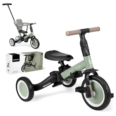 Immagine di KikkaBoo FLIP 5 in 1 Baby Tricycle, Kids&#039; Bike from to Years, Convertible Trike Balance with or without Pedals, Adjustable and Transformable, Military Green