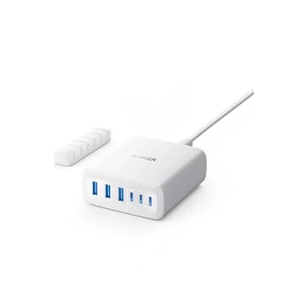Immagine di Caricabatterie USB C Anker, stazione di ricarica a 6 porte con uscita da 112 W, per iPhone 16/16 Plus/16 Pro/16 Pro Max/15/14/13, MacBook Air, Pixel, Galaxy, iPad e altri modelli (cavo non incluso)