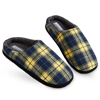 Immagine di DUNLOP Ciabatte Uomo, Comode Pantofole Invernali Calde Memory Foam, Taglia 41 46, Idea Regalo Compleanno, Ciabatta da Casa con Pelo, Originali Babbucce Uomo (Navy/Senape, Numeric_43)