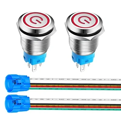 Immagine di Gebildet 16mm Interruttore a Pulsante in Acciaio Inossidabile, Interruttori ad Aggancio, 12V 24V 5A LED 1NO1NC SPDT ON Off Levetta Impermeabile con Spina Filo (LED Rosso)