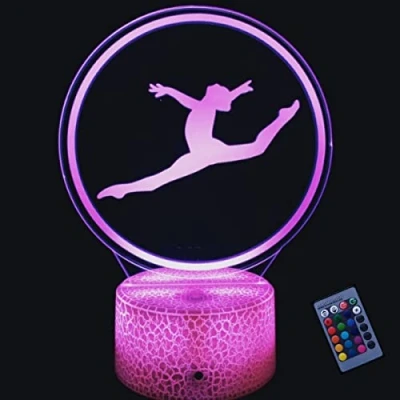 Immagine di Illusione Ottica 3D Ginnastica Luce Notturna 16 Colori Mutevoli Telecomando USB Potere Toccare Cambiare Arredamento Lampada LED da Tavolo Bambini Brithday Natale Regalo
