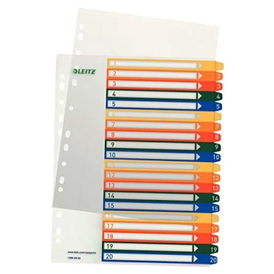 Immagine di Leitz 1296 Divisore DIN A4 1 20 Polipropilene Multicolore schede extra largo, etichettabile con PC 12960000