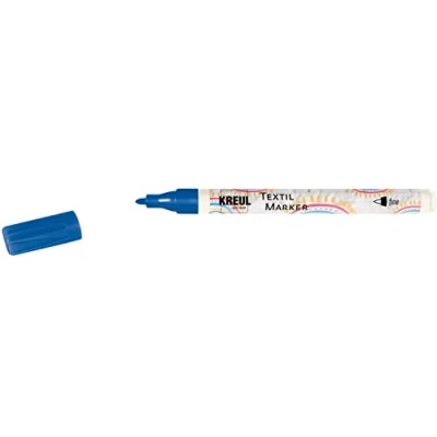 Immagine di KREUL 90668 pennarello in tessuto fine, blu, con punta fibra resistente, spessore del tratto da circa 1 a 2 mm, per tessuti chiari e tessuti, lavabile dopo il fissaggio
