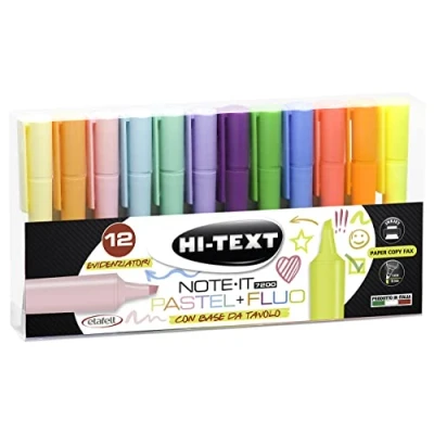 Immagine di Hi Text evidenziatori 27200HF012SA NOTE IT desk trasparente 12 punta scalpello colori pastello e fluo