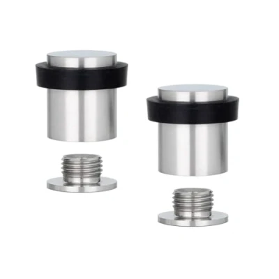 Immagine di EVI Herrajes Pack con 2 Fermaporte 20 x 25 mm Base filettata Gomma Nera Acciaio Inox Finitura Opaca Compresi vite + tassello di fissaggio Mod. I 181 CB