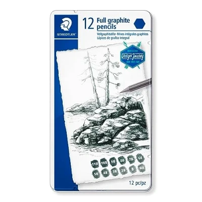 Immagine di Staedtler Lumograph Set Matite da Disegno e Scrittura con Mine di Varie Gradazioni, Grafite Resistenti alla Rottura per Cancelleria Scuola Università Ufficio, Materiale Scolastico, 12 Pezzi