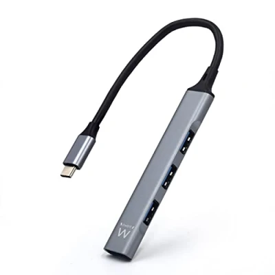 Immagine di Ewent EW1145 Hub USB C, 4 porte Ultra Slim Data, con 3 A 2.0, 1 porta 3.2, tipo per Macbook Pro/Air, Laptop, PS5/PS4 e sistemi Mac OS, Windows, Android, in Alluminio