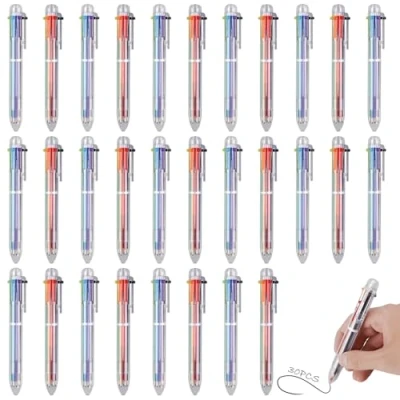 Immagine di 30 penne a sfera multicolore, 6 in 1, colori da 14 cm, retrattili, per ufficio, forniture scolastiche, studenti, bambini, regalo