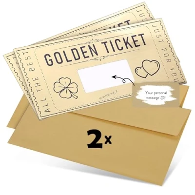 Immagine di DasWas 2 biglietti d&#039;oro voucher, Write your own Scratch Card, Voucher Set con nobel Envelope and Tool Perfect for Wedding, Birthday, Anniversary Gift Card Gold