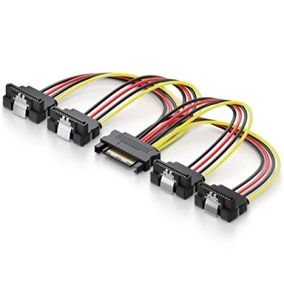 Immagine di deleyCON 0,15m Adattatore di Alimentazione S ATA Y 1 Presa SATA a 4 Spine Angolate Interna HDD SSD per Alimentare Fino Dispositivi Cavo