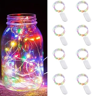 Immagine di Stringa Luci LED a Batteria, 8Pcs 1M 10 Lampada Fili di Rame Impermeabile Micro Catena Luminos per Interni e Esterni, Natalizi, Feste, Matrimonio, Casa, Giardino Decorazione (8PCS Multicolor)