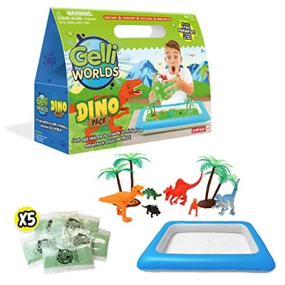 Immagine di Zimpli Kids Gelli Adventures Dino Pack, 5 usi, 8 personaggi di dinosauri, vassoio gonfiabile, fantasioso set da gioco con dinosauri preistorici, kit scienze educative per ragazzi e ragazze