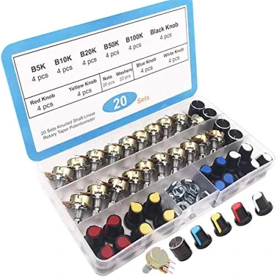 Immagine di RUNCCI YUN 20pcs Potenziometro Rotativo, Arduino Potenziometri, Potenziometri Lineari, B5k B10k B20k B50k B100k Ohm Wh148 Regolabile 3 Terminale B Tipo Rotante Con Pomello Berretto